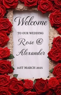 Welcome Sign Board Rose Floral Half Page Wide template