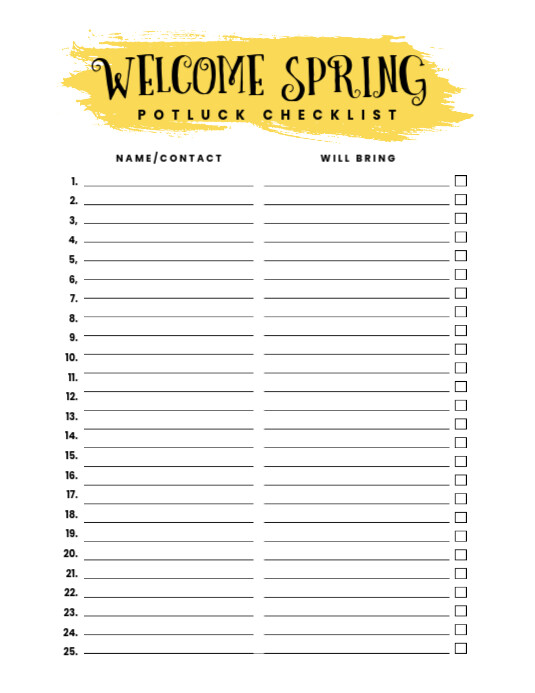 Copy of Welcome Spring potluck sign up checklist | PosterMyWall