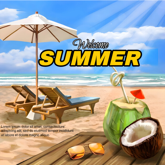 Welcome Summer flyer Instagram Plasing template