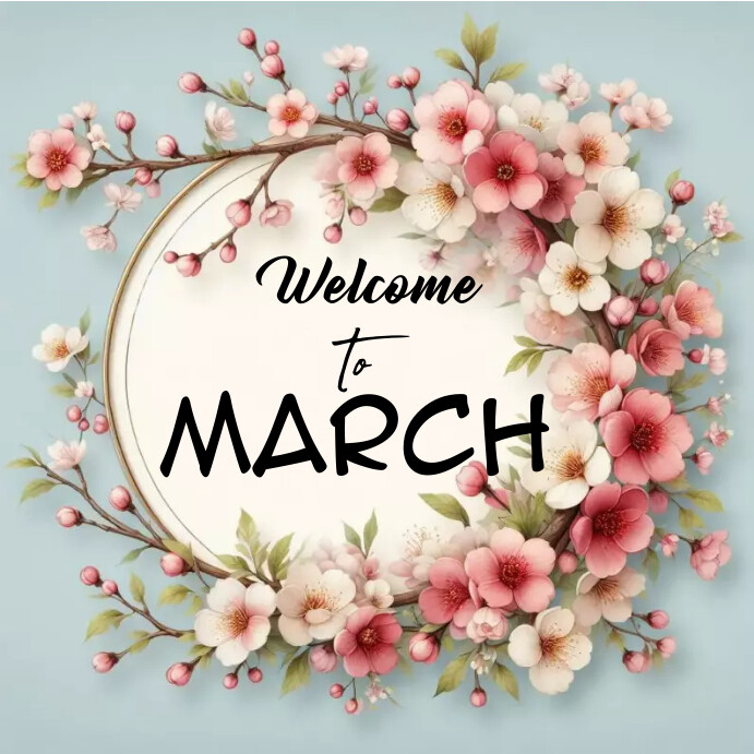 March Emblems Welcome to March greeting card Template | PosterMyWall