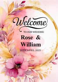 welcome to wedding card watercolor design A3 template