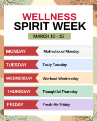 Wellness Spirit Week Schedule Flyer & Corporate Program Itinerary Instagram Portrait template