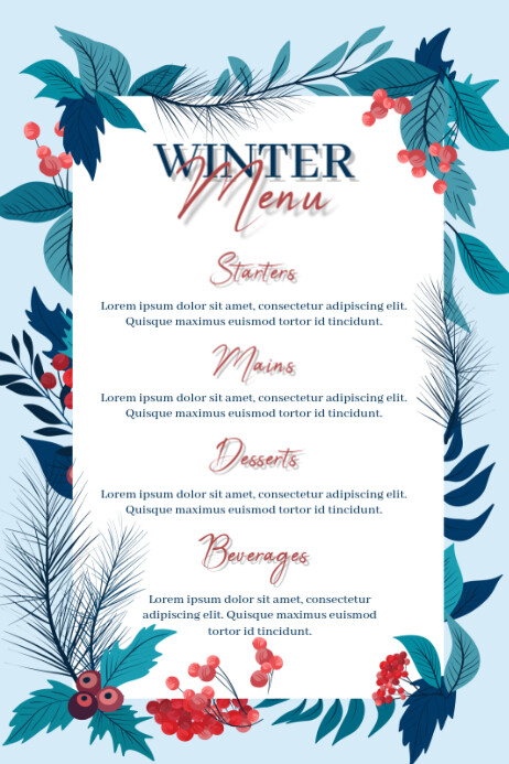 Copy of Wenter menu card winter floral design template | PosterMyWall