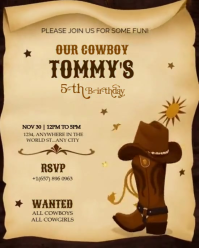 Western Cowboy Birthday Invitation - Wanted Cowgirls & Cowboys for Tommy's 5th Birthday Template Instagram Portrait