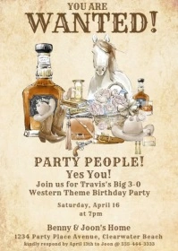 Western Cowboy Birthday Man's Birthday Invita A6 template