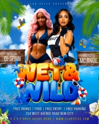 Wet & wild pool party event invitation editable flyer template online poster design maker Instagram Portrait