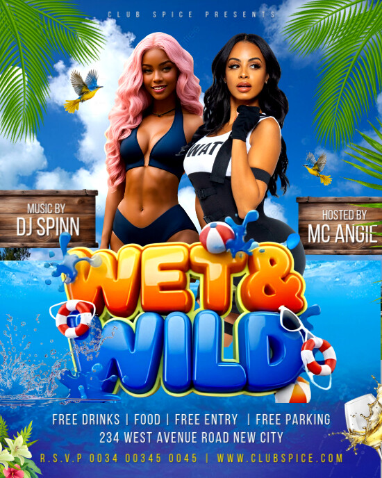 Wet & wild pool party event invitation editable flyer template online poster design maker Instagram Portrait