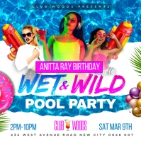 Wet and wild pool party sexy ladies beach water gun outdoor invitation flyer poster template free