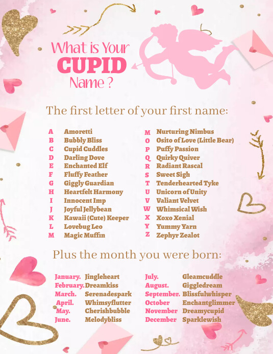 What's Your Cupid Name Game Pamflet (Letter AS) template