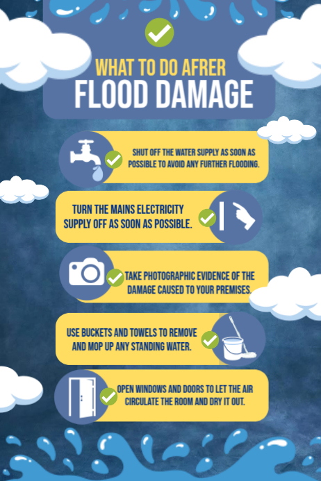 What to Do After Flood Damage Infographic Poster template