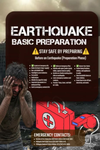 When Shaking Starts, Stay Prepared! Poster template