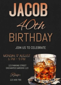 Whiskey Men's 40th Birthday Party Invitation A6 template