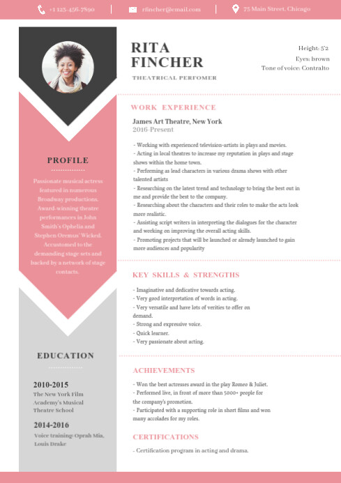 White, Pink and Grey Modern Resume Template | PosterMyWall