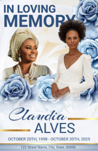 White & Blue Floral Funeral Program Half Page Wide template
