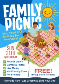 White & Blue Illustrative Family Picnic A5 template