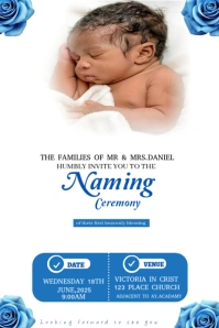 White & blue Joyful Naming Ceremony Pinterest Graphic template