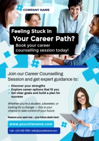 White & Blue Professional Career Counselling A4 Flyer template