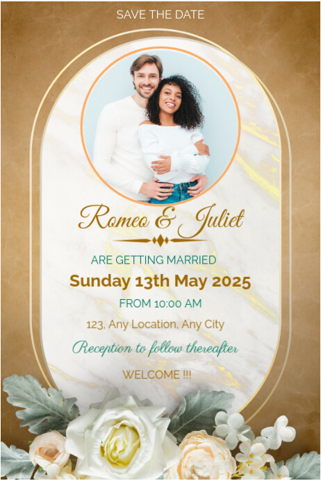 White & Gold Floral Wedding Invitation Poster Plakat template