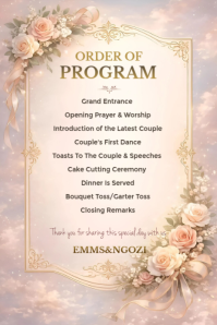 White & Gold Floral Wedding Order Of Program Poster | Elegant Ceremony Program Poster Design Affiche template