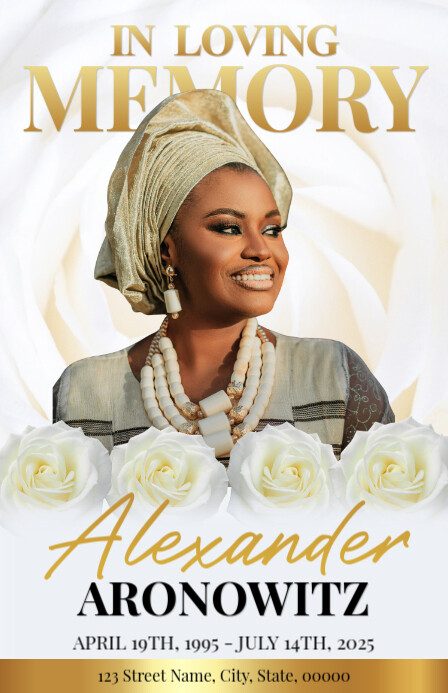 White & Gold Maximalist Funeral Program Half Page Wide template