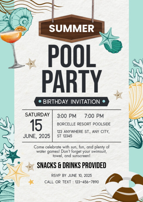 White & Green Pool Party A4 template
