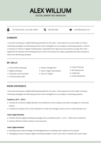 White & Green Professional Digital Marketing Resume A4 template