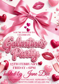 White & Pink Galentine's Day Party A4 template