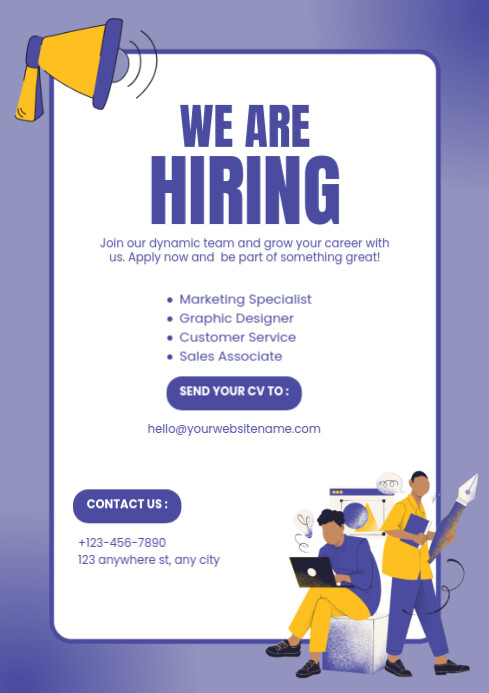White & Purple We Are Hiring A4 template