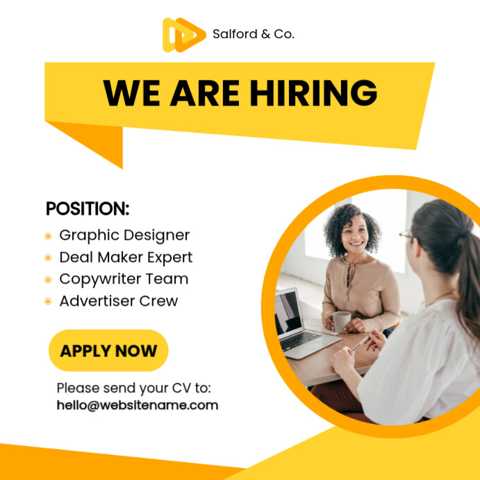 White & Yellow We Are Hiring Instagram Post Template PosterMyWall
