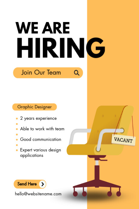 White & Yellow We Are Hiring Poster Template | PosterMyWall