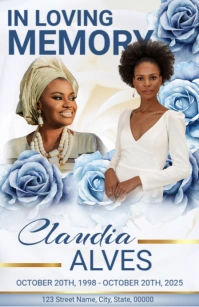 White & Blue Floral Funeral Program Half Page Wide template