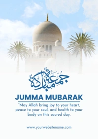 White & Blue Jumma Mubarak A4 template