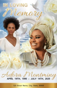White & Gold Floral Maximalist Funeral Program Half Page Wide template