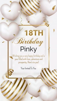 White  18th Birthday  Digital Display (9:16) template