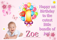 White 1st Birthday Card A5 template