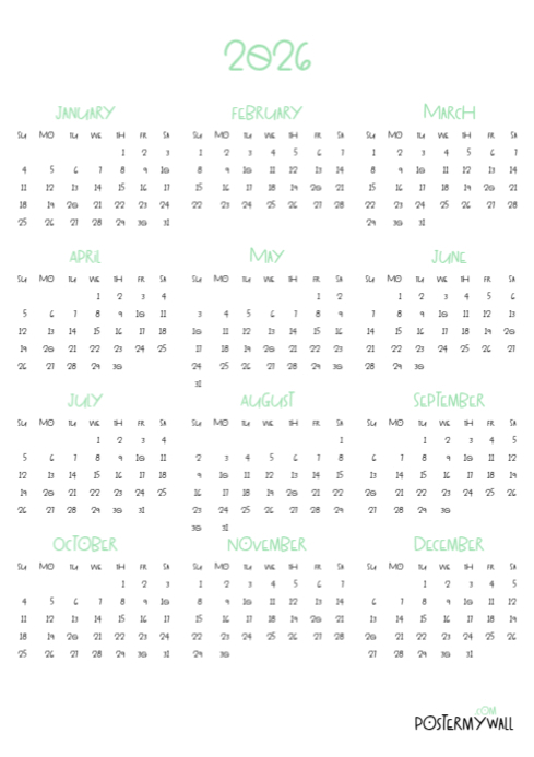 White 2026 Calendar A4 Template | PosterMyWall