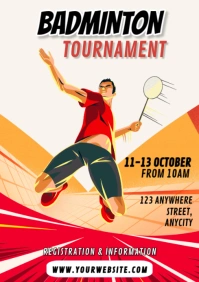 White 3d Badminton Poster A2 template