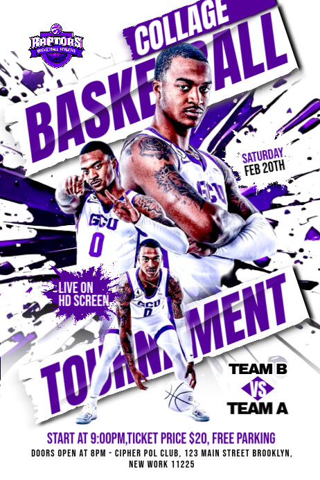 White 3d Basketball Game Schedule Template.  Poster Plakkaat