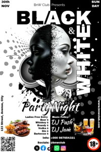 White 3d Black And White Club Party Night  Poster Plakat template