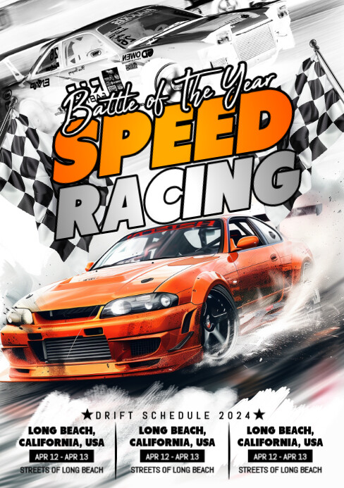 White 3d Car Racing A5 Template | PosterMyWall