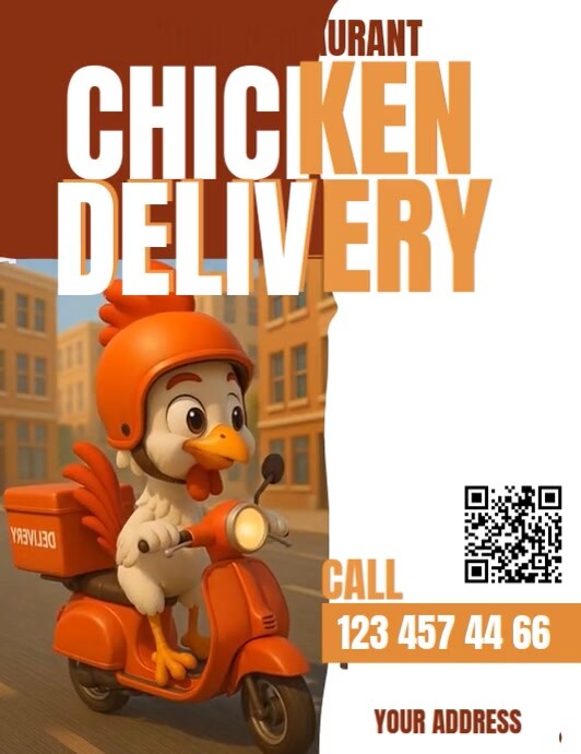 White 3d Chicken Delivery Volantino (us Letter) template