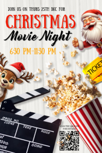 White 3d Christmas Movie Night Banner 4' × 6' template