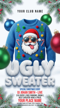 White 3d Christmas Ugly Sweater Party Digital Display (9:16) template
