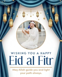 White 3d drapes lanterns man praying Happy Eid Al Fitr Instagram Portrait template
