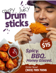 White 3d Drumstick Chicken Flyer (us Letter) Pamflet (Letter AS) template