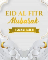 White 3d Eid Al Fitr Mubarak Instagram Portrait template