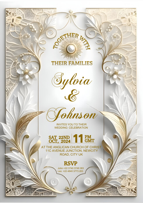 Copy of White 3d Elegant Wedding Invitation Card A4 | PosterMyWall