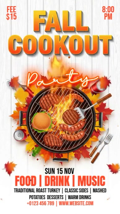 White 3d Fall Cookout Party Template Instagram Reel