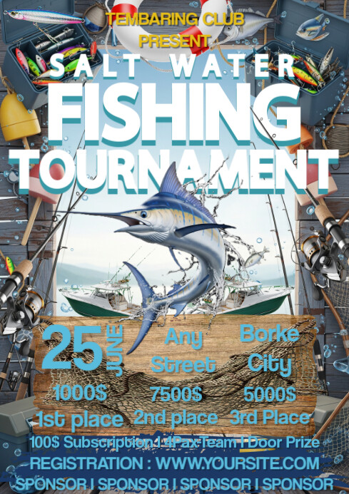 White 3d Fishing Tournament Flyer A4 template