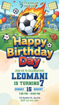 White 3d Football Birthday Invitation Instagram Story template